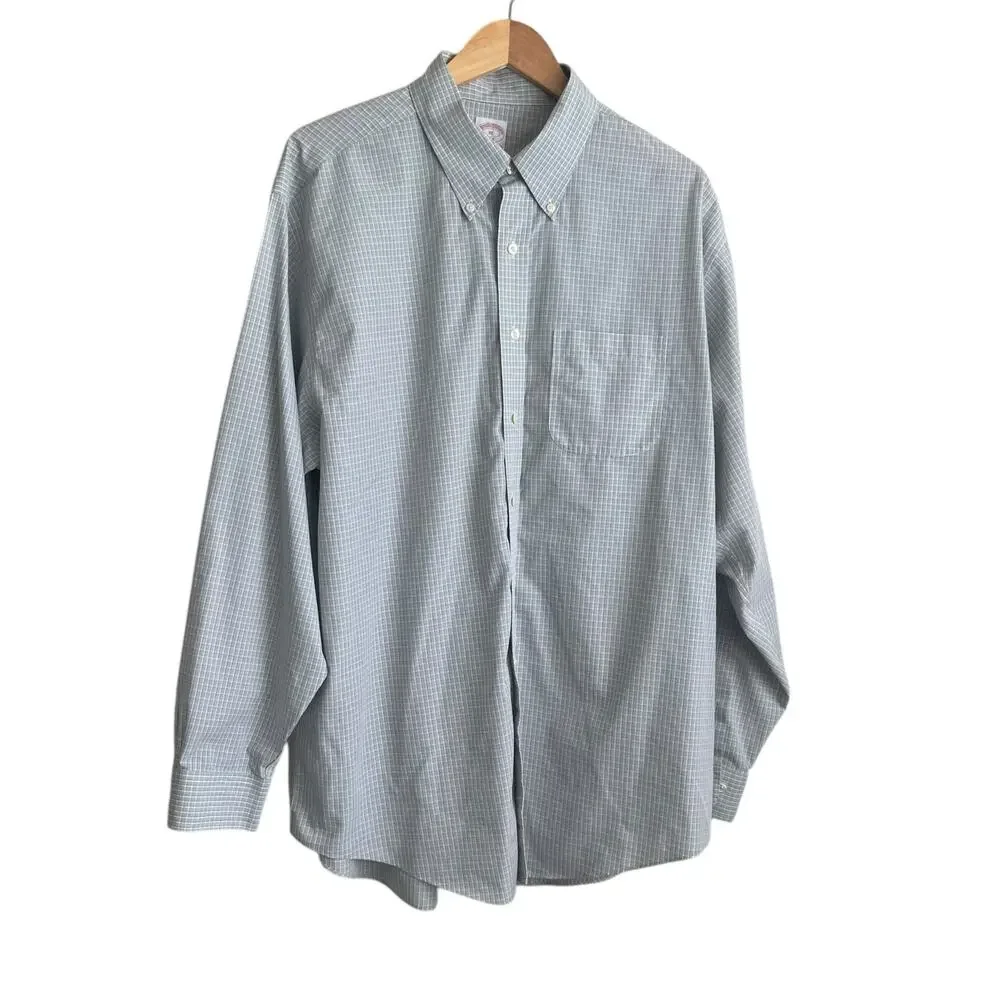 Brooks Brothers Mens‎ Shirt XL Blue Checked Button Up Preppy Travel Officewear